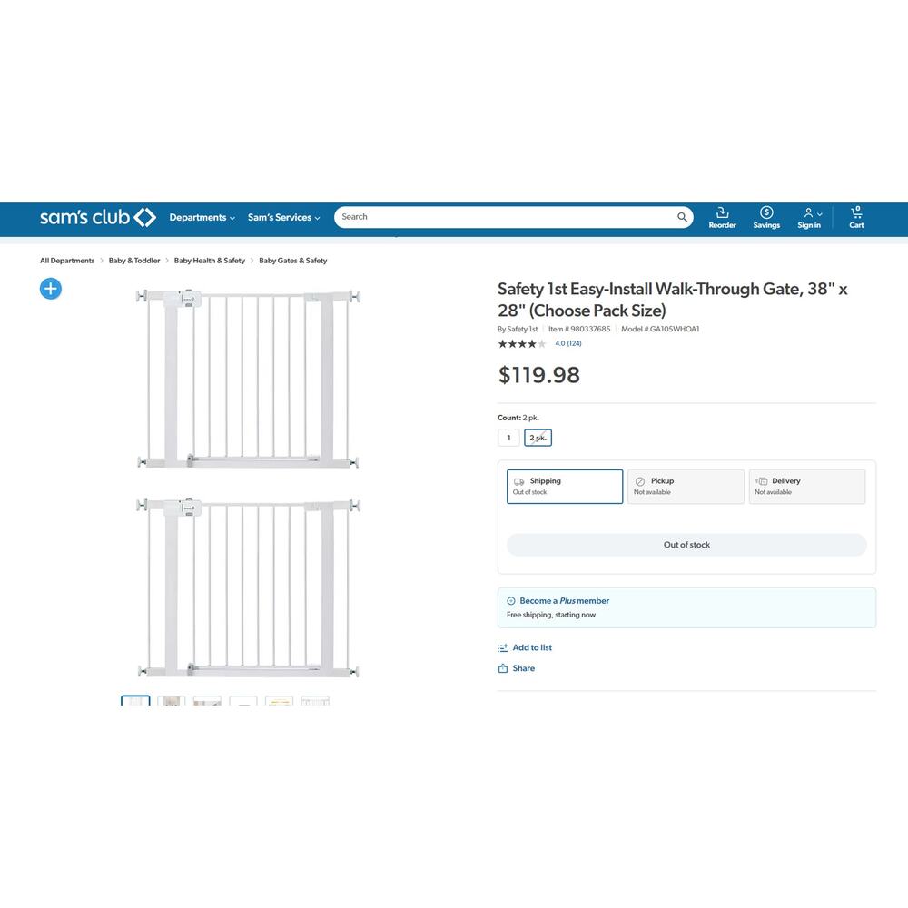 Safety 1st Easy-Install Walk-Through Gate, 38" x 28" 2 pack